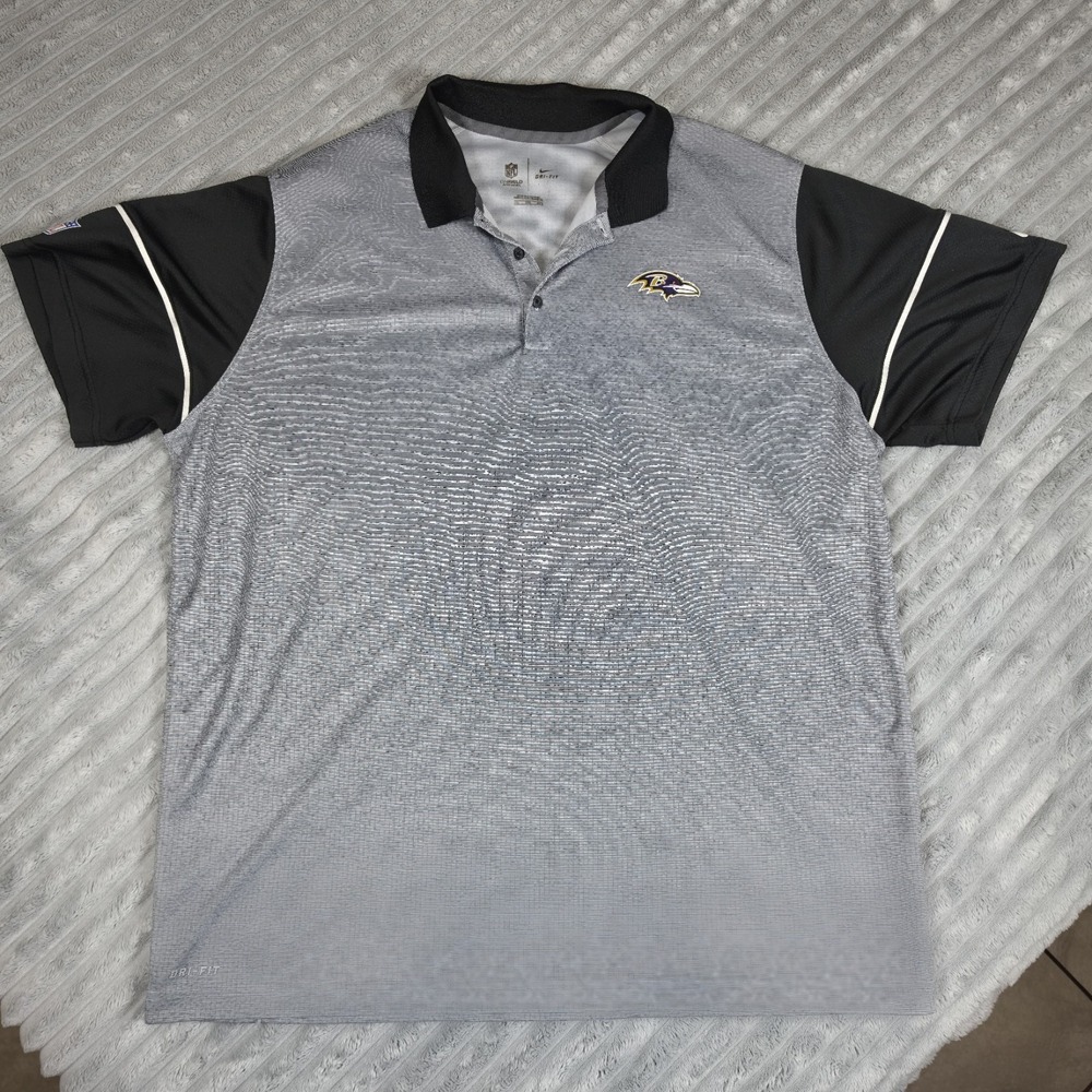 Nike Baltimore Ravens NFL Onfield Dri-FIT Striped Polo Shirt Mens 2XL